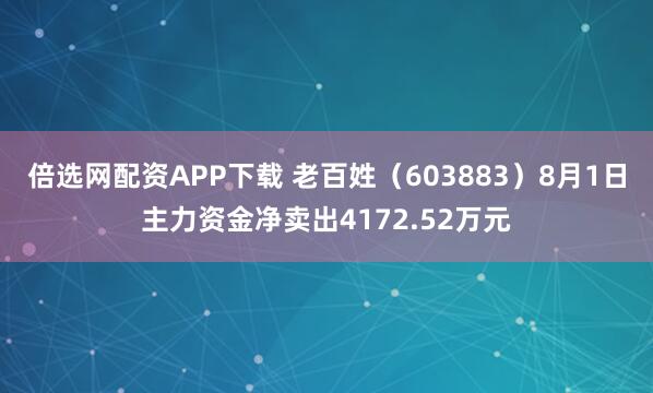 倍选网配资APP下载 老百姓（603883）8月1日主力资金净卖出4172.52万元